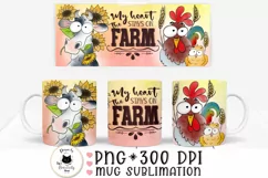 farm animal mug wraps with cow and chickens shown on mugs