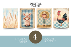 Farm Animal Papers with Pigs Rooster Wheat Boy Gingham Product Image 1