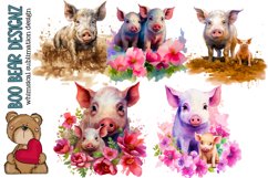 Watercolor Farm Pig Sublimation design bundle Product Image 1