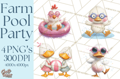 Farm Animals Pool Party Clipart, Summer Farm Animals PNG Product Image 1