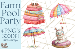Farm Animals Pool Party Clipart, Summer Farm Animals PNG Product Image 1