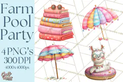 Farm Animals Pool Party Clipart, Summer Farm Animals PNG Product Image 1