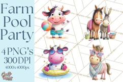 Farm Animals Pool Party Clipart, Summer Farm Animals PNG Product Image 1