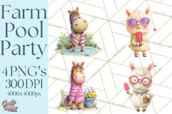 Farm Animals Pool Party Clipart, Summer Farm Animals PNG Product Image 1