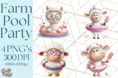 Farm Animals Pool Party Clipart, Summer Farm Animals PNG Product Image 1