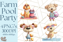 Farm Animals Pool Party Clipart, Summer Farm Animals PNG Product Image 1