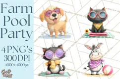 Farm Animals Pool Party Clipart, Summer Farm Animals PNG Product Image 1