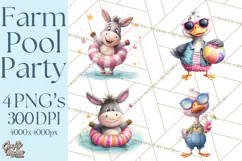 Farm Animals Pool Party Clipart, Summer Farm Animals PNG Product Image 1