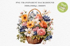 Farm Spring Flowers Basket Vase Daisies Pansies Lilies Roses PNG Scrapbooking Art Watercolor Transparent wedding invitation shirt designs romantic digital bloom watercolor floral Snapdragon, flowers Lilies, white pink peonies, spring Daisies, wedding invi