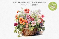 Farm Spring Flowers Basket Vase Daisies Pansies Lilies Roses PNG Scrapbooking Art Watercolor Transparent wedding invitation shirt designs romantic digital bloom watercolor floral Snapdragon, flowers Lilies, white pink peonies, spring Daisies, wedding invi