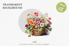 Farm Spring Flowers Basket Vase Daisies Pansies Lilies Roses PNG Scrapbooking Art Watercolor Transparent wedding invitation shirt designs romantic digital bloom watercolor floral Snapdragon, flowers Lilies, white pink peonies, spring Daisies, wedding invi