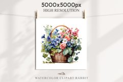 Farm Spring Flowers Basket Vase Daisies Pansies Lilies Roses PNG Scrapbooking Art Watercolor Transparent wedding invitation shirt designs romantic digital bloom watercolor floral Snapdragon, flowers Lilies, white pink peonies, spring Daisies, wedding invi