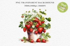 Farm Spring Strawberry Berries in Pot Vase Fruits Food PNG Scrapbooking Art Watercolor Transparent wedding invitation shirt designs romantic digital bloom