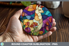 GorgeousFarm Stained Glass Flowers Round Coaster design.