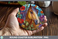 GorgeousFarm Stained Glass Flowers Round Coaster design.