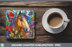 GorgeousFarm Stained Glass Flowers Square Coaster design.