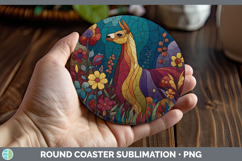 GorgeousFarm Stained Glass Flowers Round Coaster design.