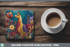 GorgeousFarm Stained Glass Flowers Square Coaster design.