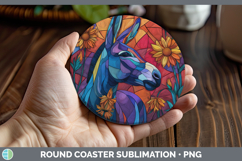 GorgeousFarm Stained Glass Flowers Round Coaster design.