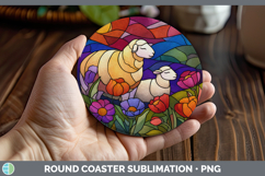 GorgeousFarm Stained Glass Flowers Round Coaster design.