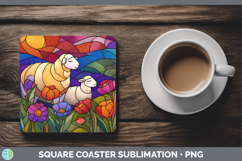 GorgeousFarm Stained Glass Flowers Square Coaster design.