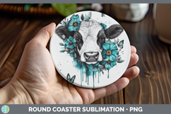 GorgeousFarm Teal Drips Round Coaster design.