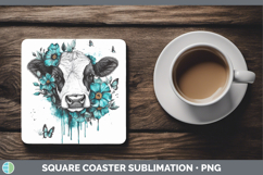 GorgeousFarm Teal Drips Square Coaster design.