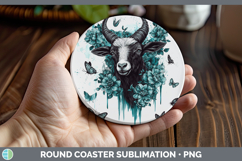 GorgeousFarm Teal Drips Round Coaster design.
