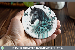 GorgeousFarm Teal Drips Round Coaster design.