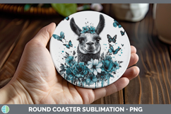 GorgeousFarm Teal Drips Round Coaster design.