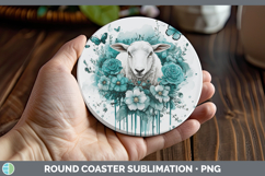 GorgeousFarm Teal Drips Round Coaster design.