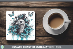 GorgeousFarm Teal Drips Square Coaster design.
