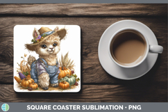 GorgeousFarm Thanksgiving Overalls Square Coaster design.