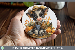 GorgeousFarm Thanksgiving Overalls Round Coaster design.