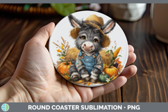 GorgeousFarm Thanksgiving Overalls Round Coaster design.