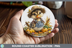 GorgeousFarm Thanksgiving Overalls Round Coaster design.
