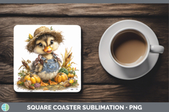 GorgeousFarm Thanksgiving Overalls Square Coaster design.