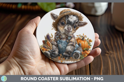 GorgeousFarm Thanksgiving Overalls Round Coaster design.