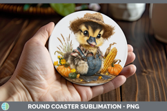 GorgeousFarm Thanksgiving Overalls Round Coaster design.