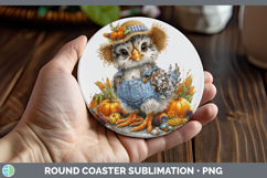 GorgeousFarm Thanksgiving Overalls Round Coaster design.