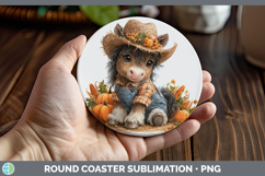 GorgeousFarm Thanksgiving Overalls Round Coaster design.