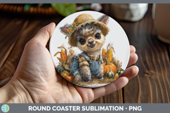 GorgeousFarm Thanksgiving Overalls Round Coaster design.