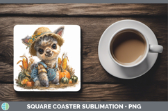 GorgeousFarm Thanksgiving Overalls Square Coaster design.