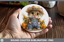 GorgeousFarm Thanksgiving Overalls Round Coaster design.