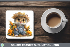 GorgeousFarm Thanksgiving Overalls Square Coaster design.