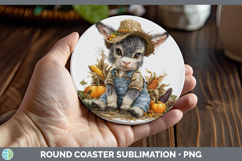 GorgeousFarm Thanksgiving Overalls Round Coaster design.