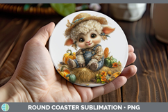 GorgeousFarm Thanksgiving Overalls Round Coaster design.