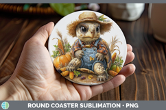 GorgeousFarm Thanksgiving Overalls Round Coaster design.
