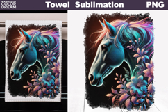 Neon Horse with Flowers | Farm Towel Sublimation Product Image 1