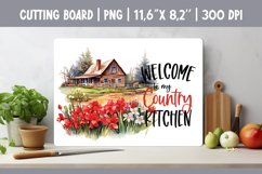 Farmhouse Glass Kitchen Cutting Board Sublimation Design PNG Product Image 1